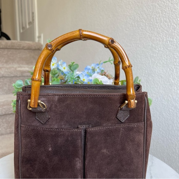 Gucci Bamboo Brown Suede Handbag/Crossbody Bag - Picture 2 of 16
